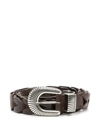 Golden Goose Juno Woven Leather Belt In Brown