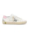 Golden Goose Kids Super-star White And Pink Leather Sneakers In White/silver