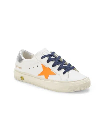 Golden Goose Kid's Appliqué Leather Sneakers In White