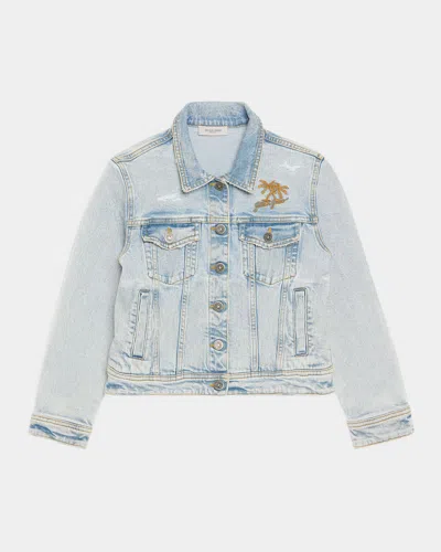 Golden Goose Kid's Journey Bleached Denim Jacket With Embroidery In Light Blue