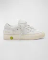 Golden Goose Kids May White Nappa Leather Sneakers In Whitesilver Bluemarmeladevintage Kahki