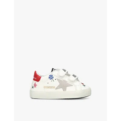 Golden Goose Baby School Leather Pre-walker Shoes In White/red