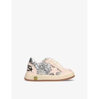 Golden Goose Silver Kids' Ball Star Glitter-embellished Leather Low-top Trainers Eur 27 / 9 Uk