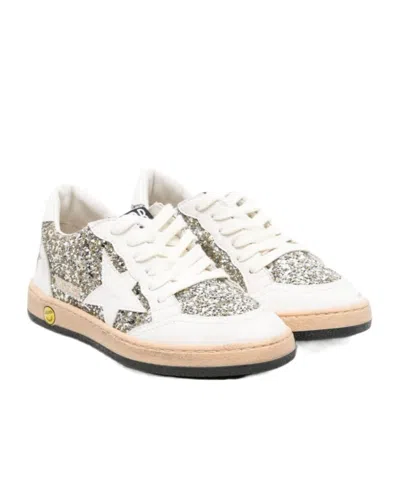 Golden Goose Kids Ball Star Glittery Lace-up Sneakers In White