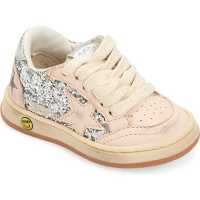 Golden Goose Ballstar Glitter Upper Nappa Toe Star And Spur Laminated In Silver