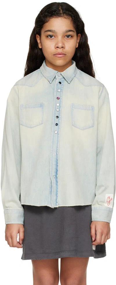 Golden Goose Kids Blue Patch Pocket Denim Shirt In 50100 Blue