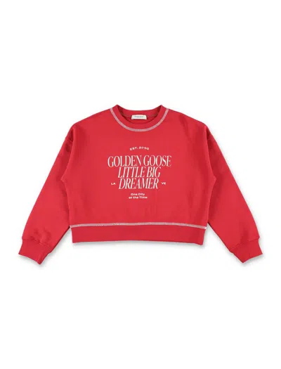 Golden Goose Kids Girls Mini "little Big Dreamer" Cropped Cotton Sweatshirt In Scarlet Sage