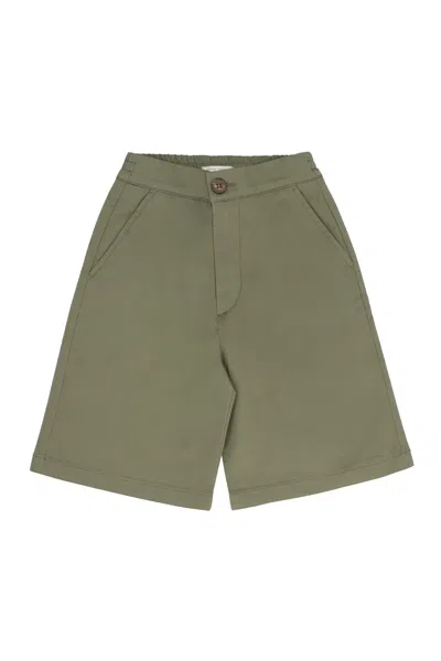 Golden Goose Kids Journey Cotton Bermuda Shorts For Boys In Green