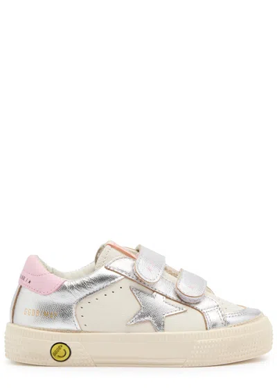 Golden Goose Kids Laminated Star Panelled Leather Sneakers In White