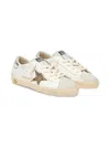 Golden Goose Kids Leather Sneakers With Glitter Star In White