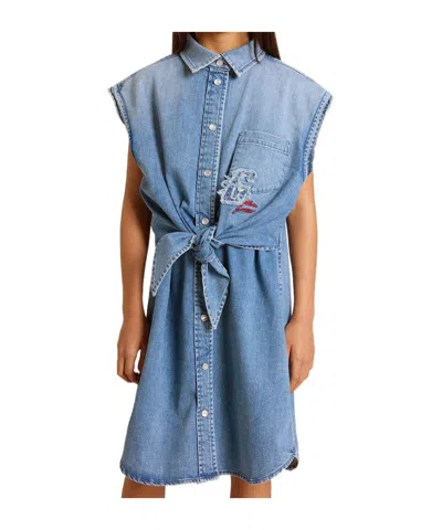Golden Goose Kids Logo Embroidered Denim Dress In Blue