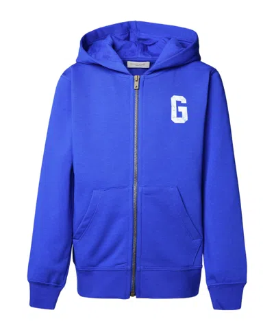 Golden Goose Kids Logo Printed Zipped Hoodie In Blue