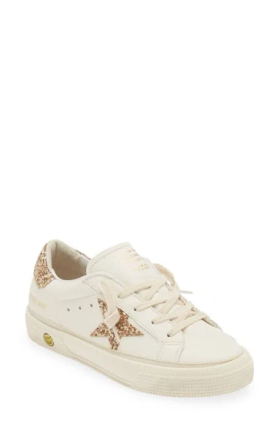 Golden Goose Kids' May Glitter Star Low Top Sneaker In White/gold