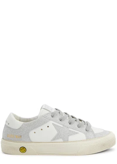 Golden Goose Kids May Glittered Leather Sneakers (it29-it35) In White