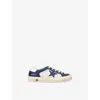 Golden Goose Girls Green Kids May Panelled Leather Low-top Trainers 6-9 Years In White/navy