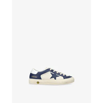 Golden Goose White/navy Kids' May Logo-print Leather Low-top Trainers Eur 37 / 4 Uk
