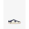 Golden Goose Girls Green Kids May Panelled Leather Low-top Trainers 6-9 Years In White/navy