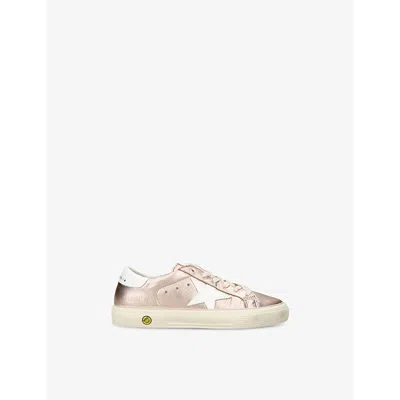 Golden Goose Bronze Kids' May Metallic Logo-print Leather Low-top Trainers Eur 28 / 10 Uk