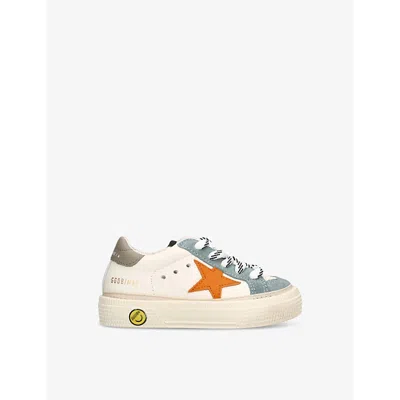 Golden Goose White/comb Kids' May Panelled Leather And Suede Low-top Trainers Eur 27 / 9 Uk
