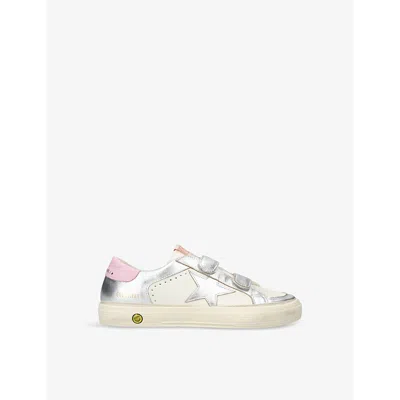 GOLDEN GOOSE SILVER COM KIDS' MAY SCHOOL LEATHER LOW-TOP TRAINERS EUR 33 / 1 UK