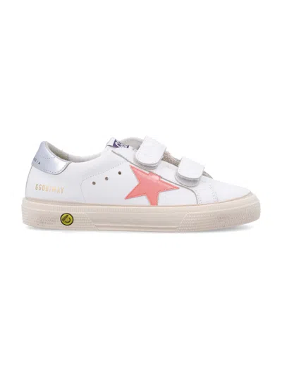 Golden Goose Kids May School Logo Label Sneakers In White