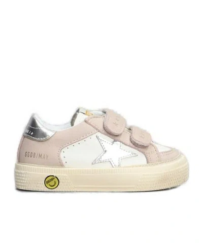 Golden Goose Kids May School Touch-strap Sneakers In Nude