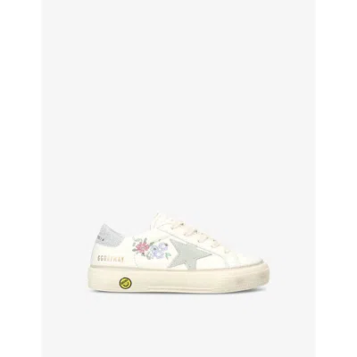 Golden Goose White/comb Kids' May Star-embroidered Suede Low-top Trainers Eur 32 / 13 Uk