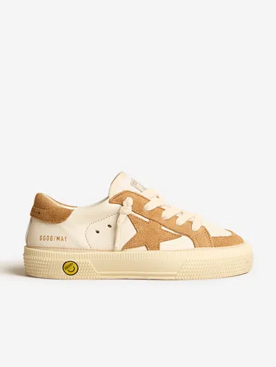 Golden Goose Kids May Suede Toe And Heel Trainers In Ivory