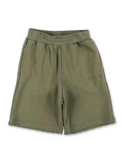 Golden Goose Kids Mini Distressed Cotton Shorts For Boys In Green