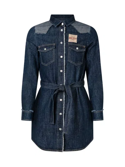 Golden Goose Kids Mini Girl Linen-cotton Button-up Shirt In Blue