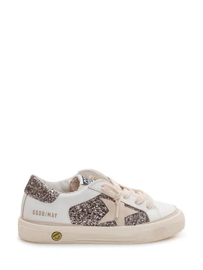 Golden Goose Kids Mini Glittering Sneaker For Kids In Optic White/cinder/seed Pearl