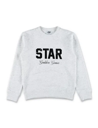 Golden Goose Kids Mini Kid Star Cotton Crewneck Sweatshirt For Boys In Salt Grey Melange