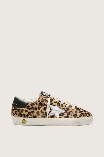 Golden Goose Kids Mini Leopard-print Ponyskin Sneakers With Laminated Star & Retro Leather In Marrone