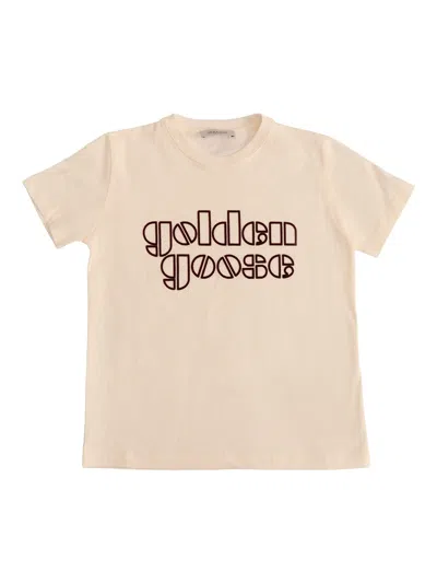 Golden Goose Kids Mini Logo Short Sleeve T-shirt In Nude