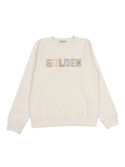 Golden Goose Kids Mini Multicolored Lettering Round Neck Sweater In White