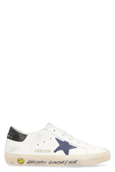 Golden Goose Kids Mini Superstar Leather Low-top Sneaker For Boys In White