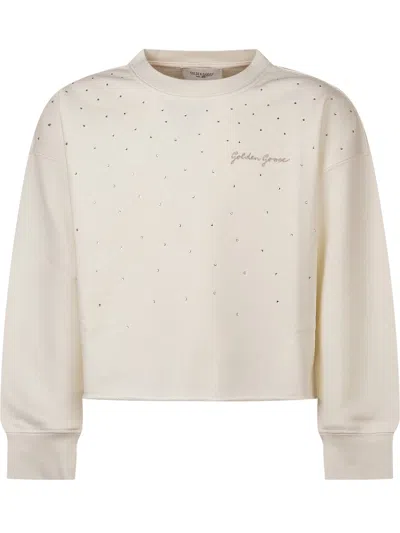 Golden Goose Kids Mini Sweatshirt With Star Applications And Embroidered Logo In White
