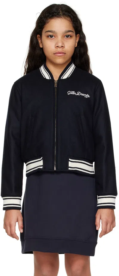 Golden Goose Kids Navy Embroidered Bomber Jacket In 50486 Dark Blue