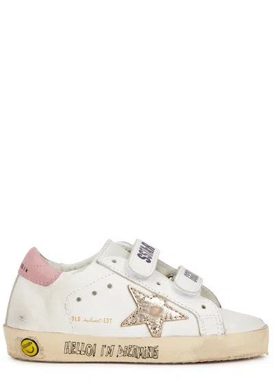 Golden Goose Kids Old School Distressed Leather Sneakers (it21-it27) In White