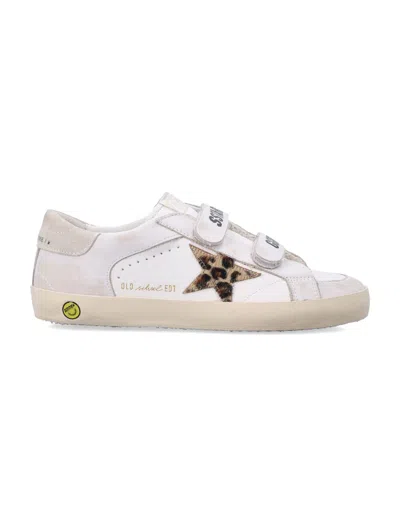 Golden Goose Kids Old School Leather Sneakers With Pony Hair Star In Multi