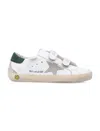 Golden Goose Kids Old School White Leather And Dark-green Sneakers In White