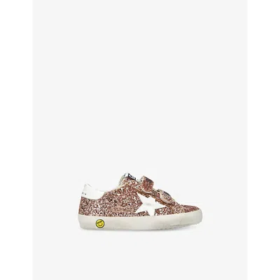 GOLDEN GOOSE KIDS' OLD SCHOOL YOUNG PLATINUM-GLITTER MIXED-MATERIAL LOW-TOP TRAINE