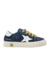 Golden Goose Low-top May Sneakers In Blue Suede And White Leather In Blue