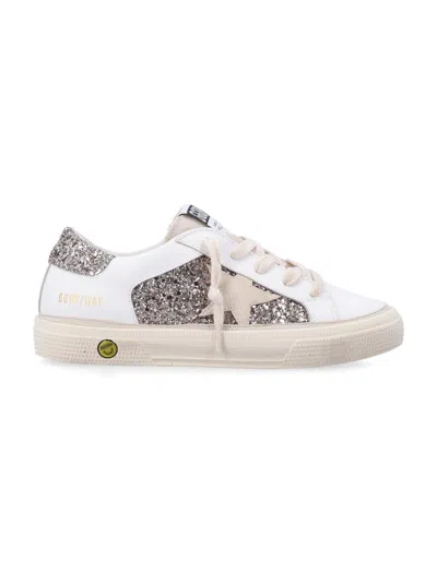 Golden Goose Kids Mini Vintage-inspired Glitter Sneakers For Girls In White