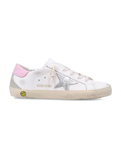 GOLDEN GOOSE GOLDEN GOOSE KIDS SUPER-STAR WHITE AND PINK LEATHER SNEAKERS