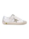 Golden Goose Kids Leather Sneakers With Glitter Star In White