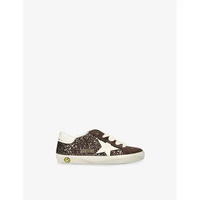 Golden Goose Kids' Super-star Glitter Suede Leather Trainers Dark Brown Eur 22 /5.5 Uk