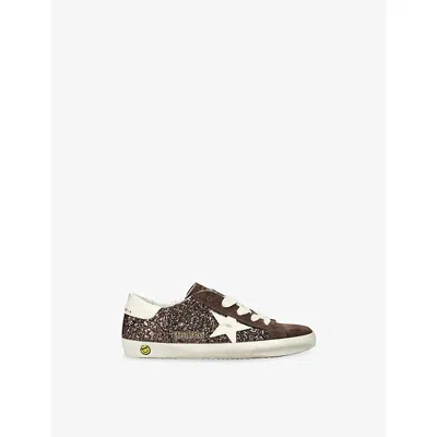 Golden Goose Kids' Super-star Glitter Suede Leather Trainers Dark Brown Eur 32 / 13 Uk