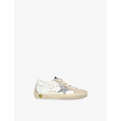 Golden Goose Kids' Super-star Glitter Suede Leather Trainers White/comb Eur 21 /5 Uk