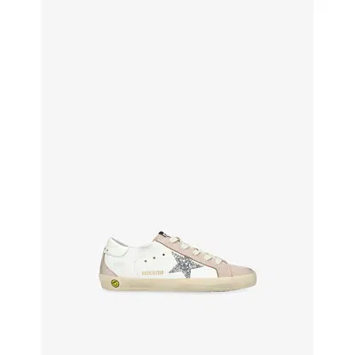 Golden Goose Kids' Super-star Glitter Suede Leather Trainers White/comb Eur 28 / 10 Uk